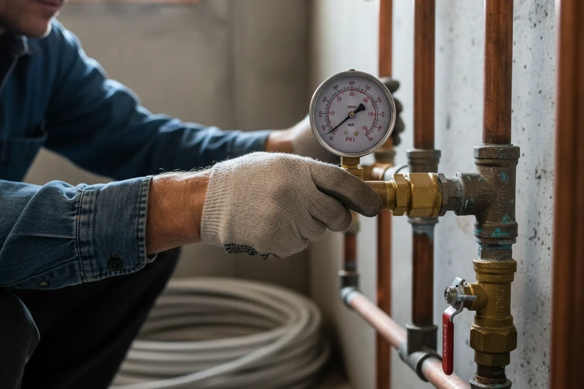 Pressure testing a repaired line during Water Line Repair in Genoa